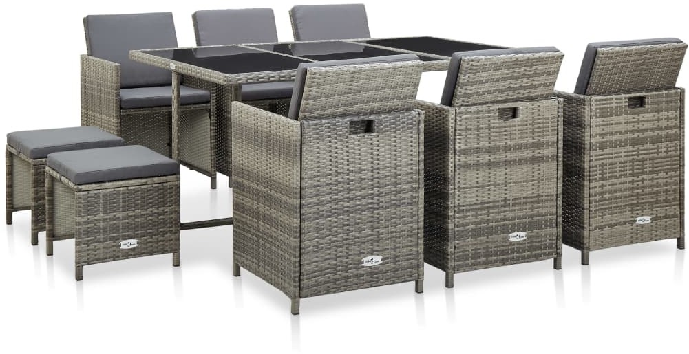 vidaXL 11-cz. zestaw mebli ogrodowych z poduszkami, rattan PE, szary