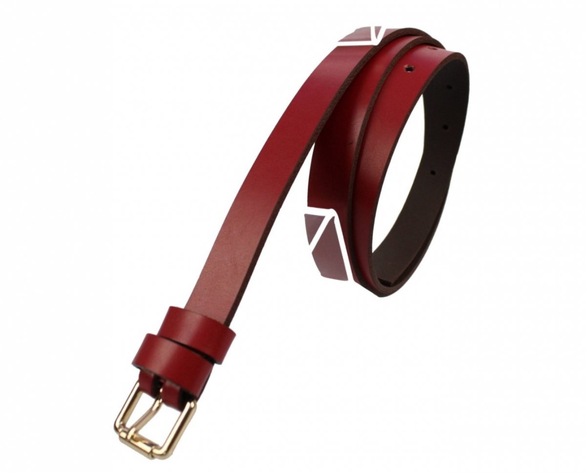 MASSIMO (PL) Pasek Damski Skórzany Gładki MASSIMO (PL) 20 mm BORDOWY Wąski