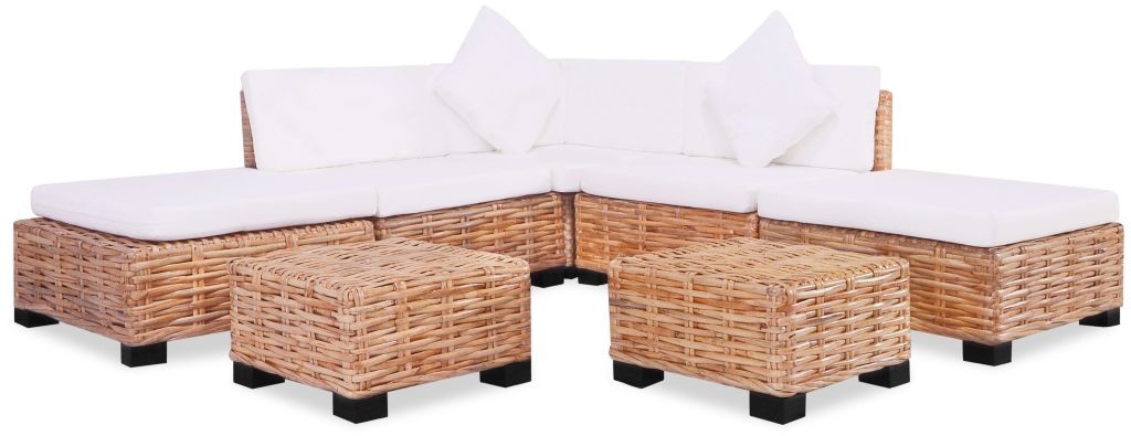 vidaXL Zestaw wypoczynkowy, 18 elementów, naturalny rattan