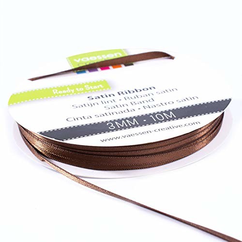 Vaessen Creative Vaessen Creative 301002-0024 tasiemka satynowa brązowa, 3 mm x 10 m, taśma kokardowa, taśma dekoracyjna, taśma prezentowa i taśma materiałowa na wesele, chrzest i prezenty urodzinowe, 3 mm 301002-0024