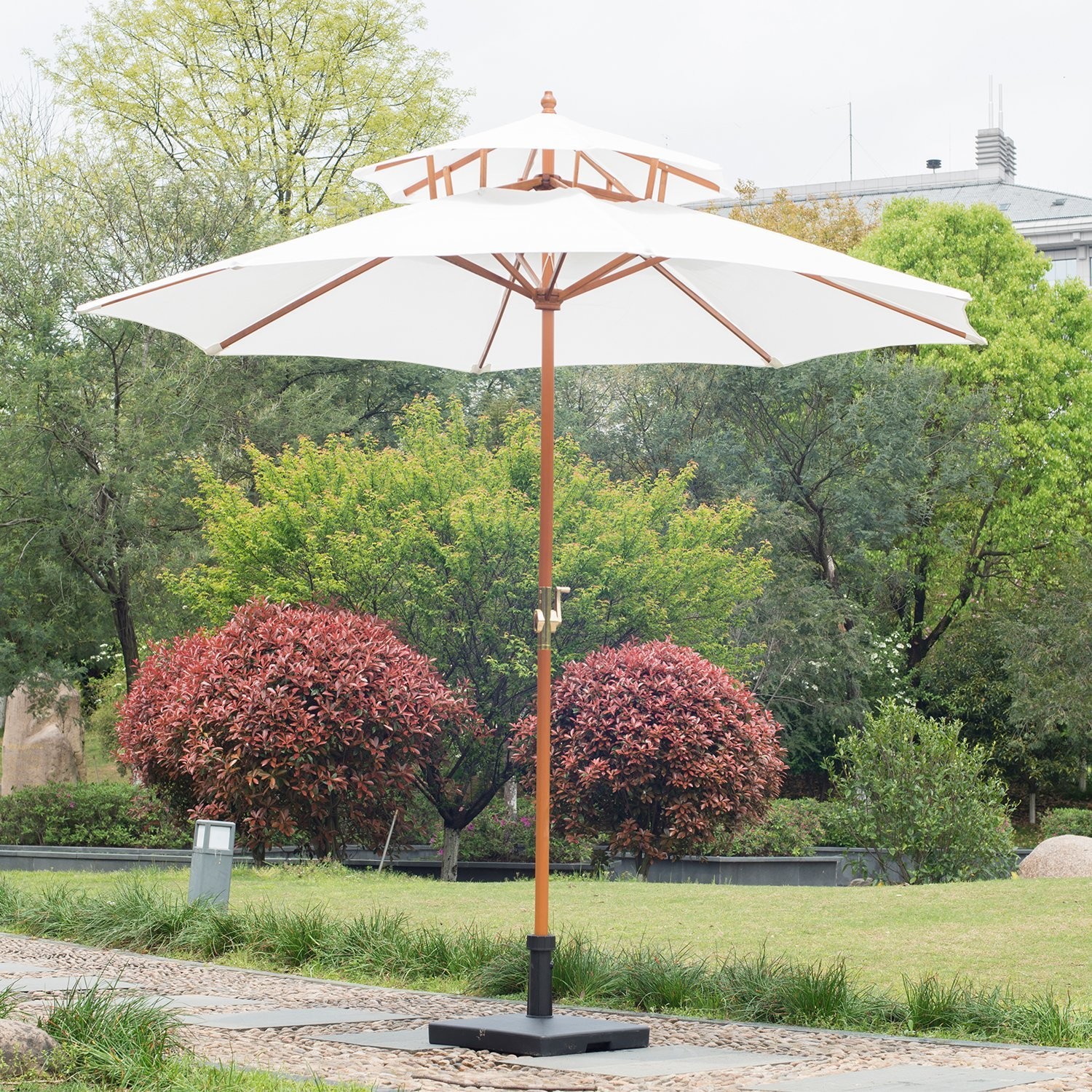 Outsunny DREWNIANY PARASOL PRZECIWSŁONECZNY OGRODOWY PODWÓJNY DACH 2,7m