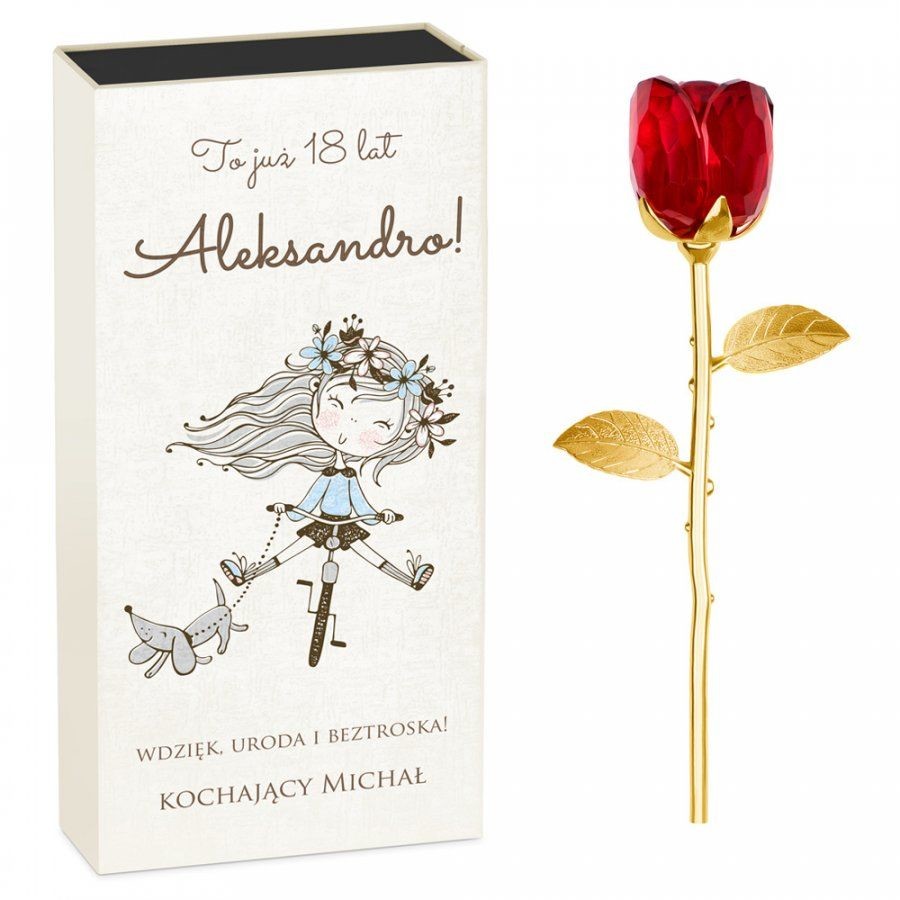 Murrano Kryształowa Róża w Personalizowanym Pudełku na Osiemnastkę KRSZ-RZ-002
