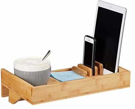 Relaxdays półka na łóżko, mini stolik nocny do zaciśnięcia, z bambusa, uchwyt na napoje D: 9 cm, organizer oszczędzający miejsce, naturalny, średnica