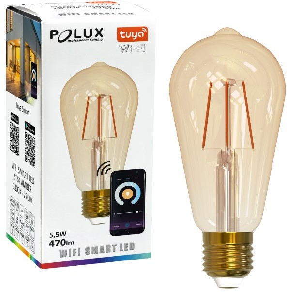 Sanico Żarówka LED Amber filament 5,5W ST64 sterowana smartfonem TUYA POLUX