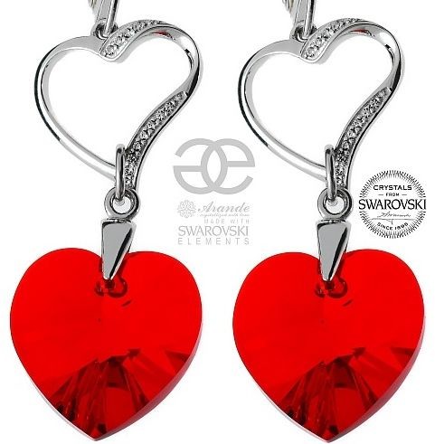 Swarovski piękne kolczyki CZERWONE SERCE SREBRO