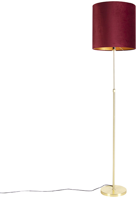 QAZQA Lampa podłogowa regulowana złota/mosiądz klosz welurowy czerwony 40cm - Parte