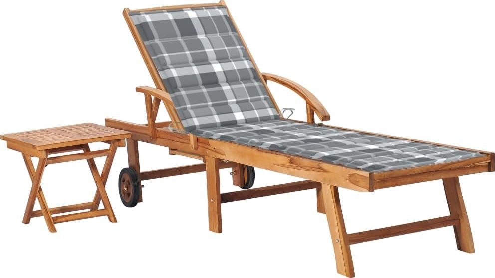 vidaXL Lumarko Leżak ze stolikiem i poduszką, lite drewno tekowe 3063035
