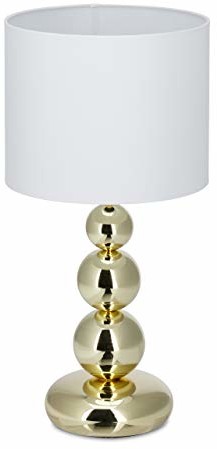 Relaxdays lampa stołowa złota, okrągły klosz, oryginalny design, E27, lampka nocna, wys. x śr. : 50 x 25 cm, biała/złota
