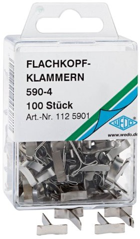 Wedo 1125901 spinki do kopert z płaską główką 590-4, przezroczyste opakowanie SB, kolor: srebrny, 100 sztuk 112 5901