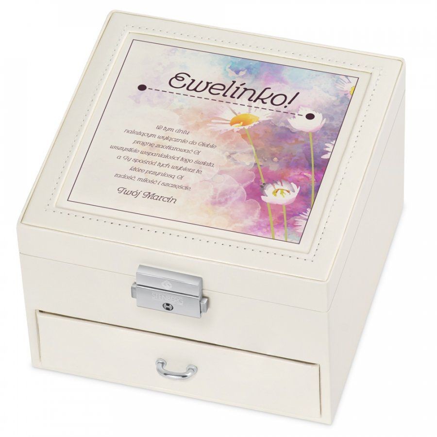 Murrano Szkatułka na Biżuterię Kremowa z Nadrukiem Łąka SZKT-BB-039