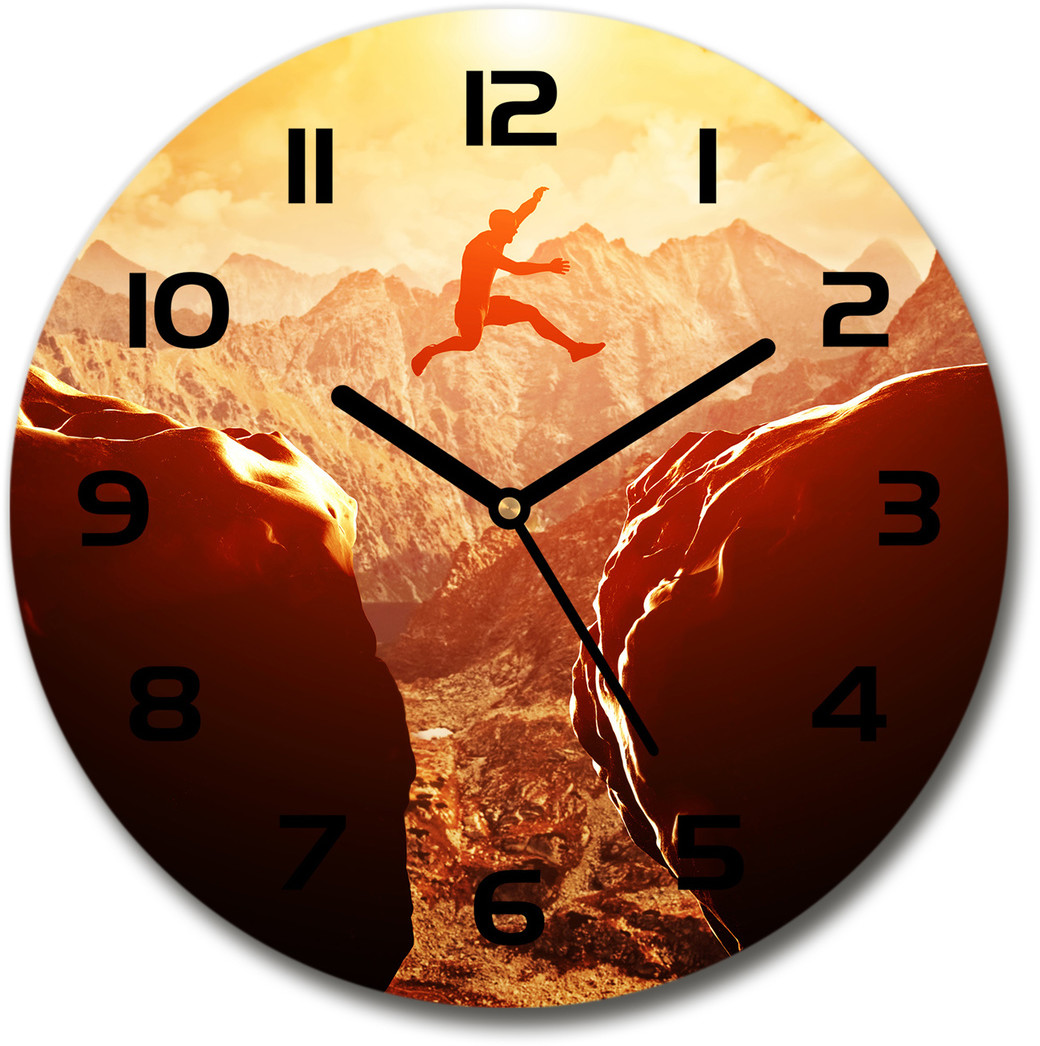Zegar szklany okrągły Skok nad przepaścią