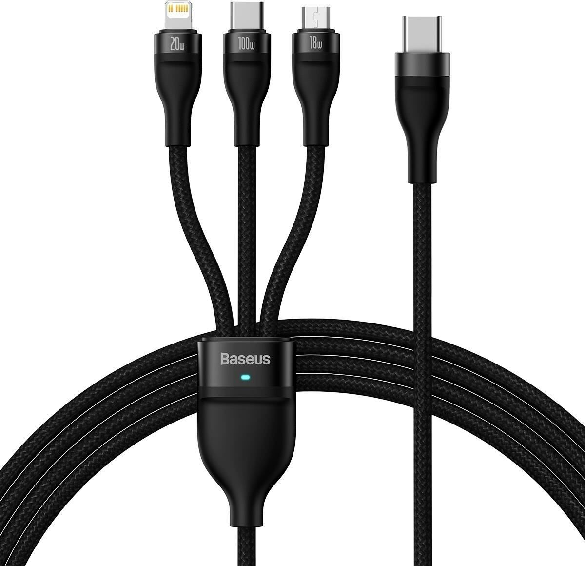 Baseus Flash Series II kabel USB Typ C / USB Typ A - USB Typ C / Lightning / micro USB 100 W 1,5 m czarny (CASS030201) CASS030201