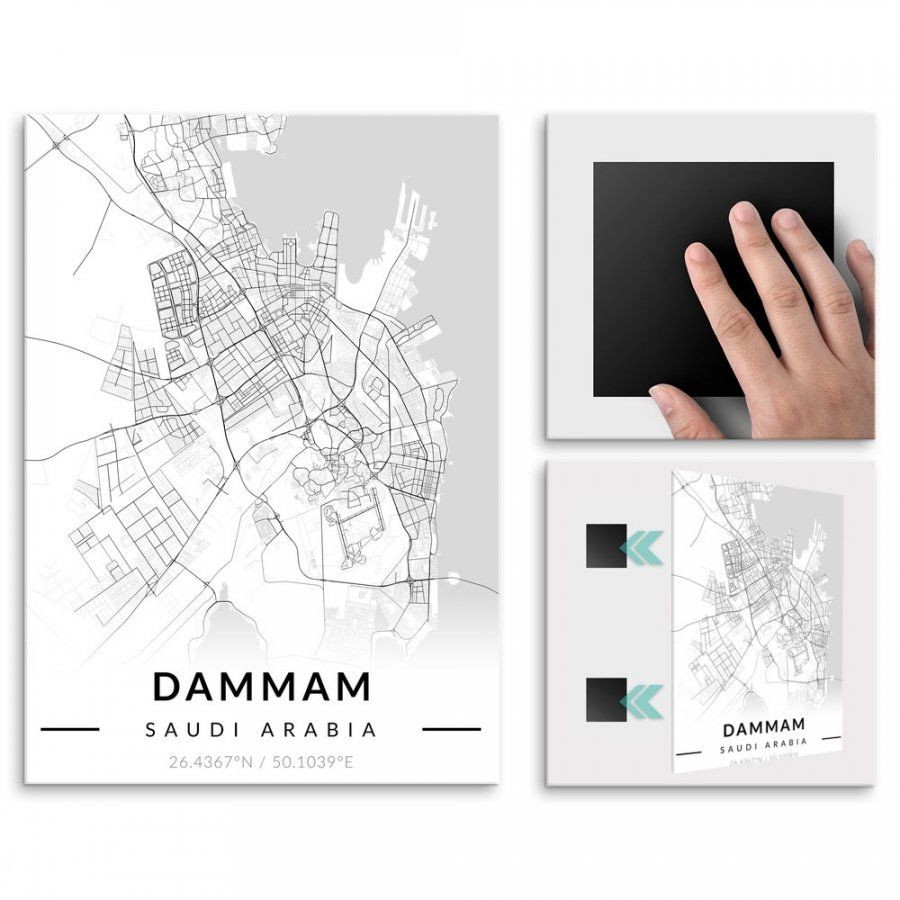 Pix4home Plakat metalowy Mapa B&W Ad-Dammam M POS-M-03650