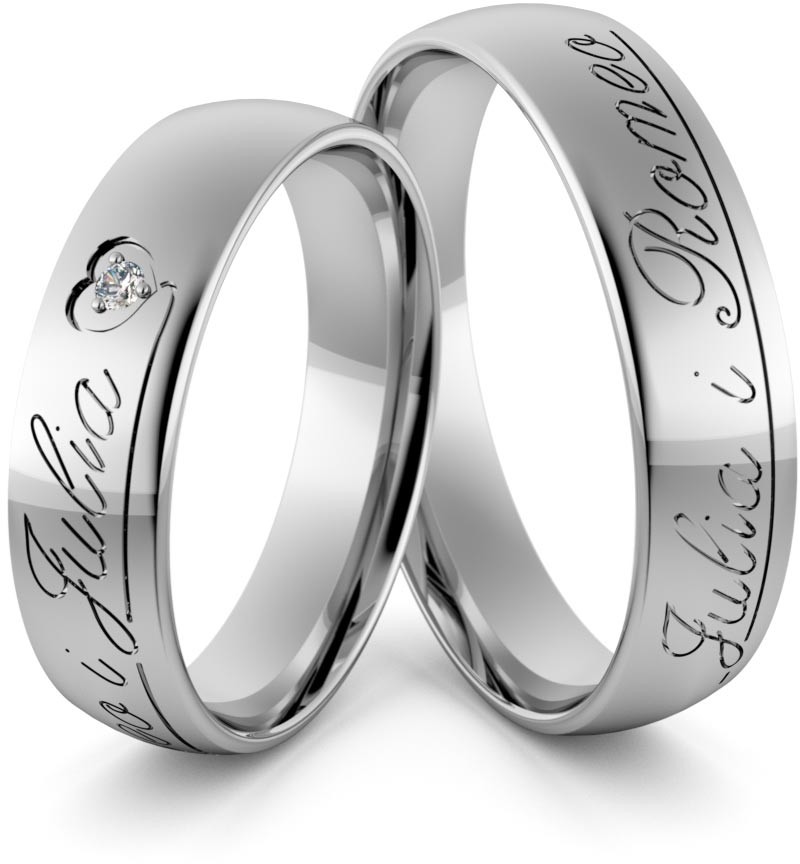 Eminence Obrączki srebrne z imionami i sercem z cyrkonią swarovski - wzór Ag-374 Ag-374