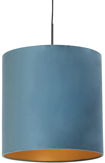 QAZQA Lampa wisząca z welurowym odcieniem niebieskim ze złotem 40 cm - Combi 98474