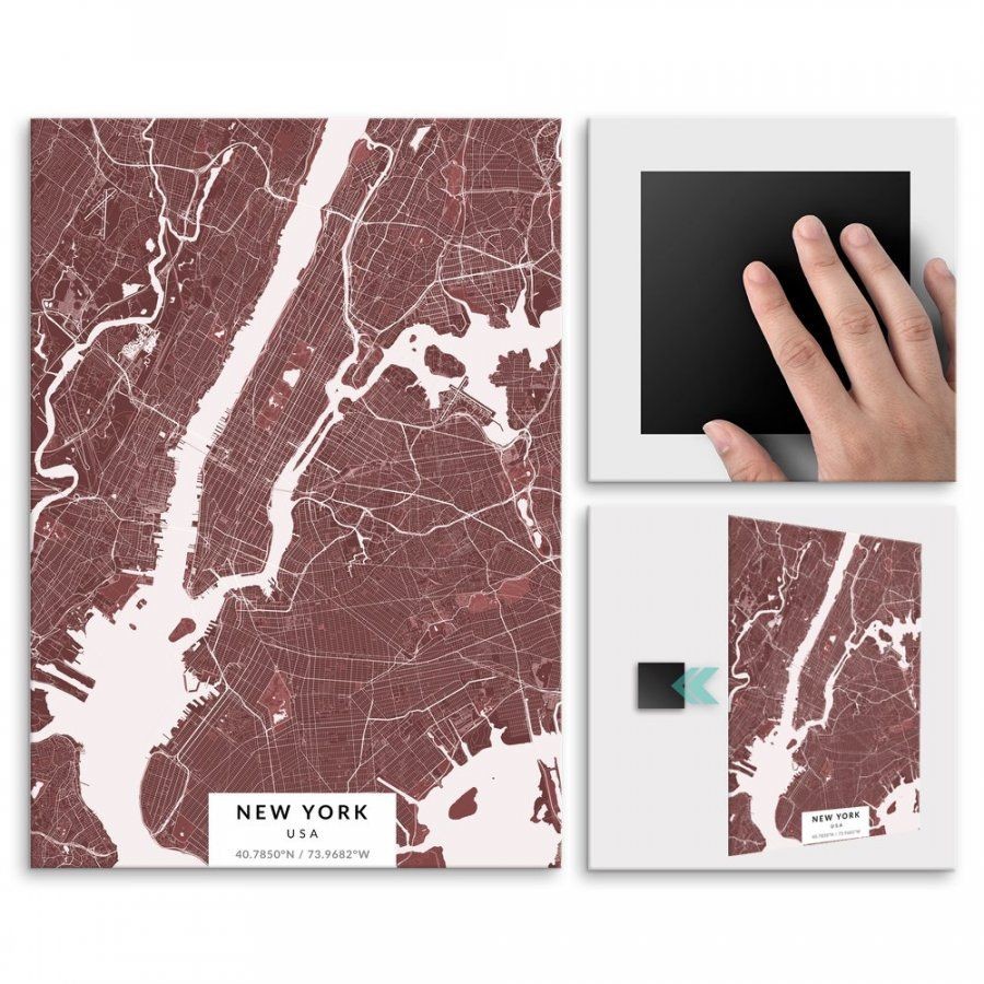 Pix4home Plakat metalowy Mapa Burgund Nowy Jork L POS-L-02596