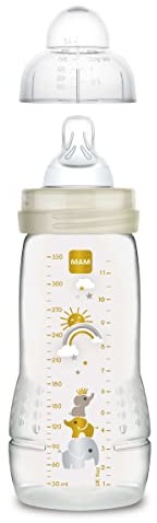 Mam Easy Active - Ergonomiczna butelka z smoczkiem o rozmiarze 3 (szybkim przepływu), dla 4 miesięcy i starszych, 330 ml, kość słoniowa