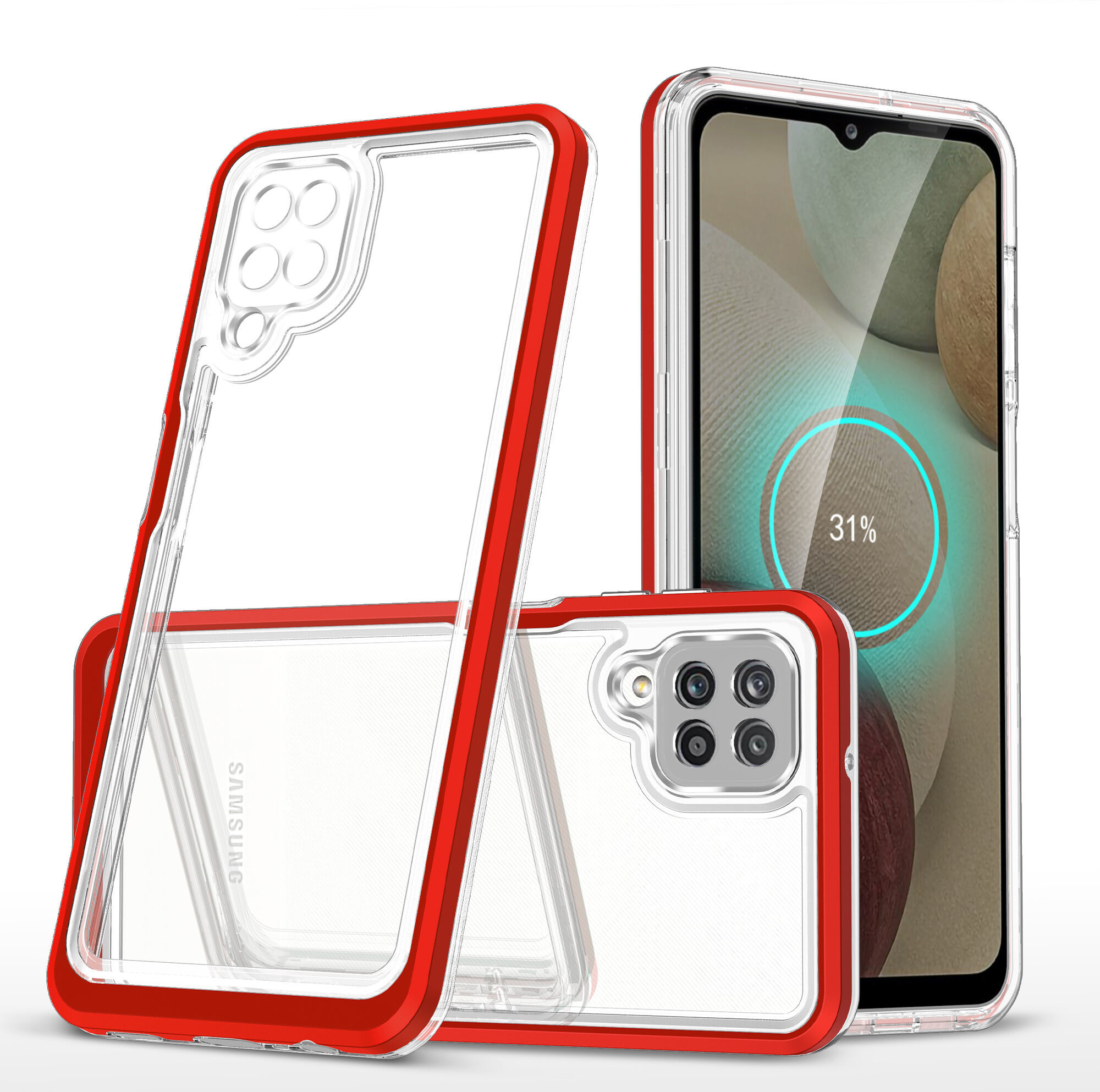 Hurtel Clear 3in1 etui do Samsung Galaxy A22 4G żelowy pokrowiec z ramką czerwony