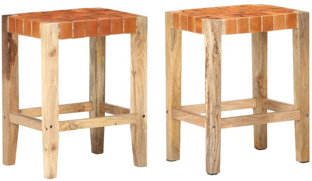 VidaXL Stołki barowe, 2 szt., brązowe, skóra naturalna, 60 cm 321831 VidaXL