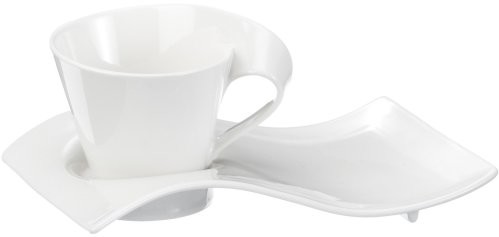 Villeroy & Boch NewWave Caff cappuccino zestaw/zestaw usługi o nowoczesnym designie z białej porcelany premium/nadaje się do mycia w zmywarce do naczyń/1 X (8-częściowy) 4003683463243