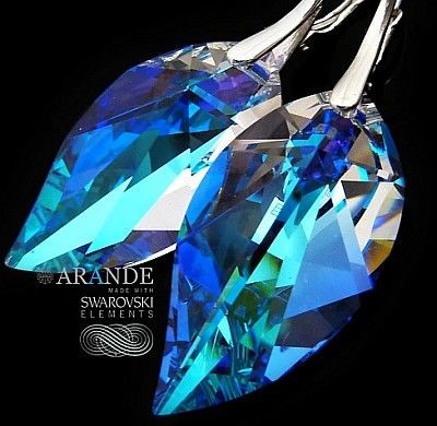 Swarovski Kolczyki Blue Aurora Leaf Certyfikat