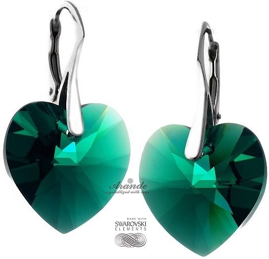 Swarovski KOLCZYKI serca EMERALD SREBRO CERTYFIKAT