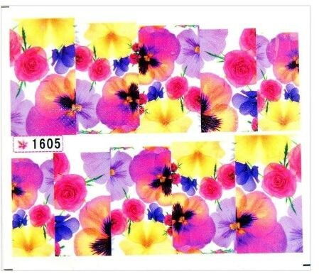 Allepaznokcie Naklejki wodne do paznokci arkusz 6,5 x 5,5 cm na 10 palców Nr 1605