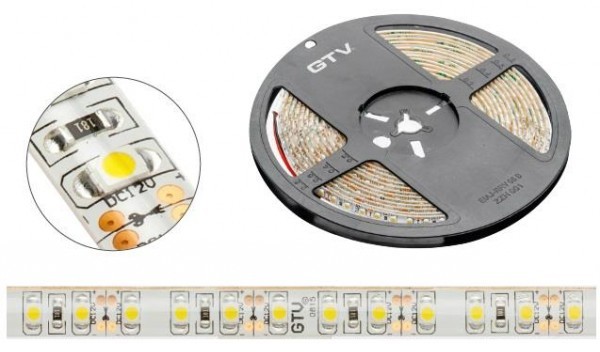 GTV TAŚMA FLASH 3528. 600 LED ZIMNY BIAŁY. 48W WODOODPORNA 8mm. ROLKA 5m LD-3528-600-65-ZB