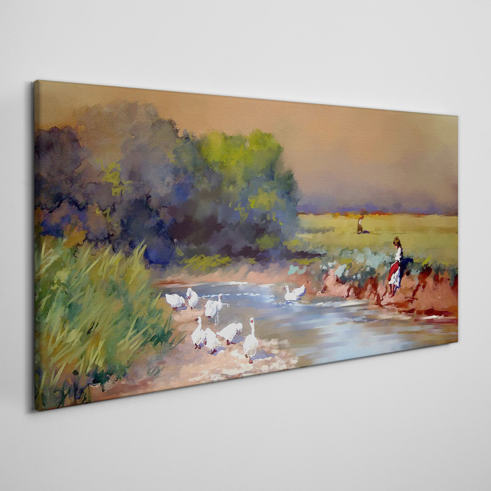 PL Coloray Obraz Canvas malarstwo gęsi wieśniacy 140x70cm