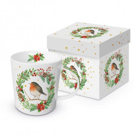 DUŻY PORCELANOWY KUBEK W PUDEŁKU Rudzik i wianek 604157