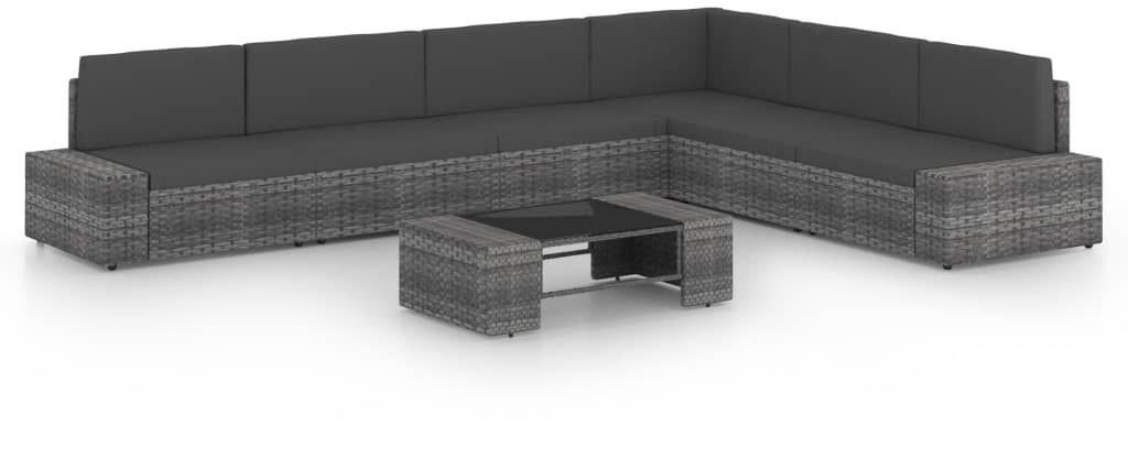 vidaXL 7-cz. ogrodowy zestaw wypoczynkowy, poduszki, szary rattan PE 3067178