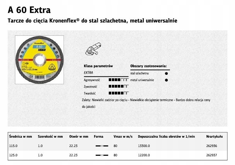 Klingspor Tarcza Do Cięcia Metalu 115mm x 1,0mm A6