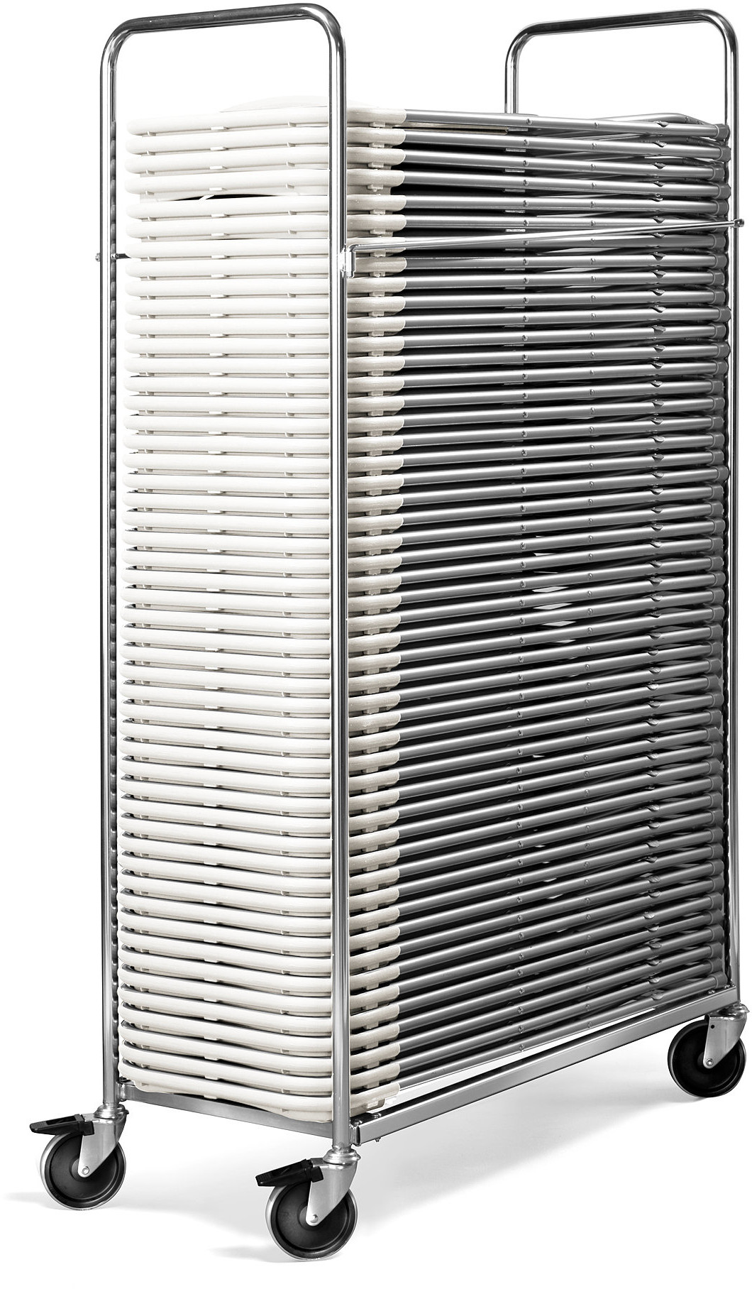 AJ Produkty 50 składanych krzeseł + wózek, biały