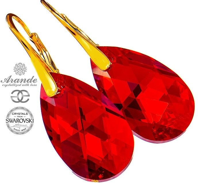 Swarovski NOWE! CZERWONE KOLCZYKI ZŁOTE SREBRO CERTYFIKAT