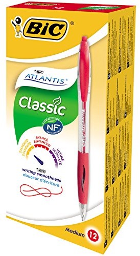 BIC Clic druku długopis Atlantis Classic, 0.4 MM, pudełka po 12 sztuk, czerwony 887133