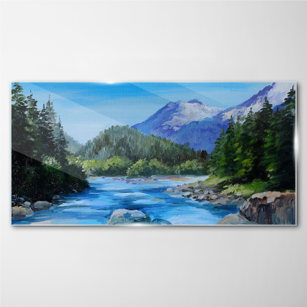 PL Coloray Obraz Szklany góry las rzeka przyroda 100x50cm
