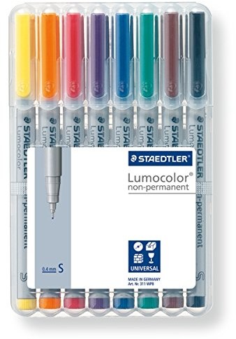 Staedtler 311 WP8 Lumocolor zestaw 8 pisaków uniwersalnych, końcówka S, grubość linii ok. 0,4 mm, zmywalne, w opakowaniu z możliwością ustawienia FBA_311 WP8