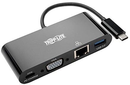 Tripp Lite Tripp Lite U444-06N-VGUB-C USB-C (typ C) na adapter VGA z portem USB-A, ładowaniem USB-C PD i gigabit Ethernet, USB 3.1 Gen 1, zgodny z Thunderbolt 3, 1080p, czarny U444-06N-VGUB-C