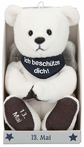 Depesche Depesche 8139.134 - Anioł stróż pluszowy miś ok. 9 cm, z datą 13 maja, prezent na urodziny, rocznicę lub ślub Depesche