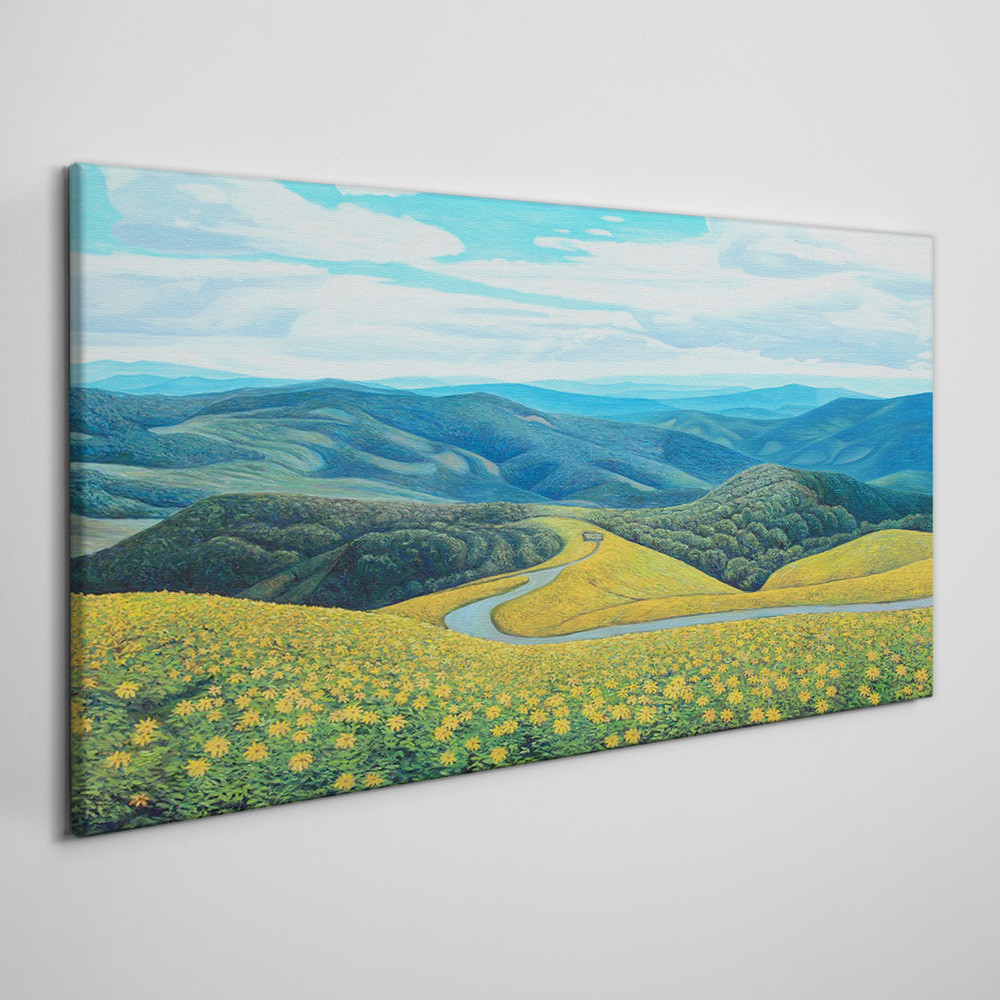 PL Coloray Obraz na Płótnie Kwiaty Góry Drzewa Krajobraz 100x50cm