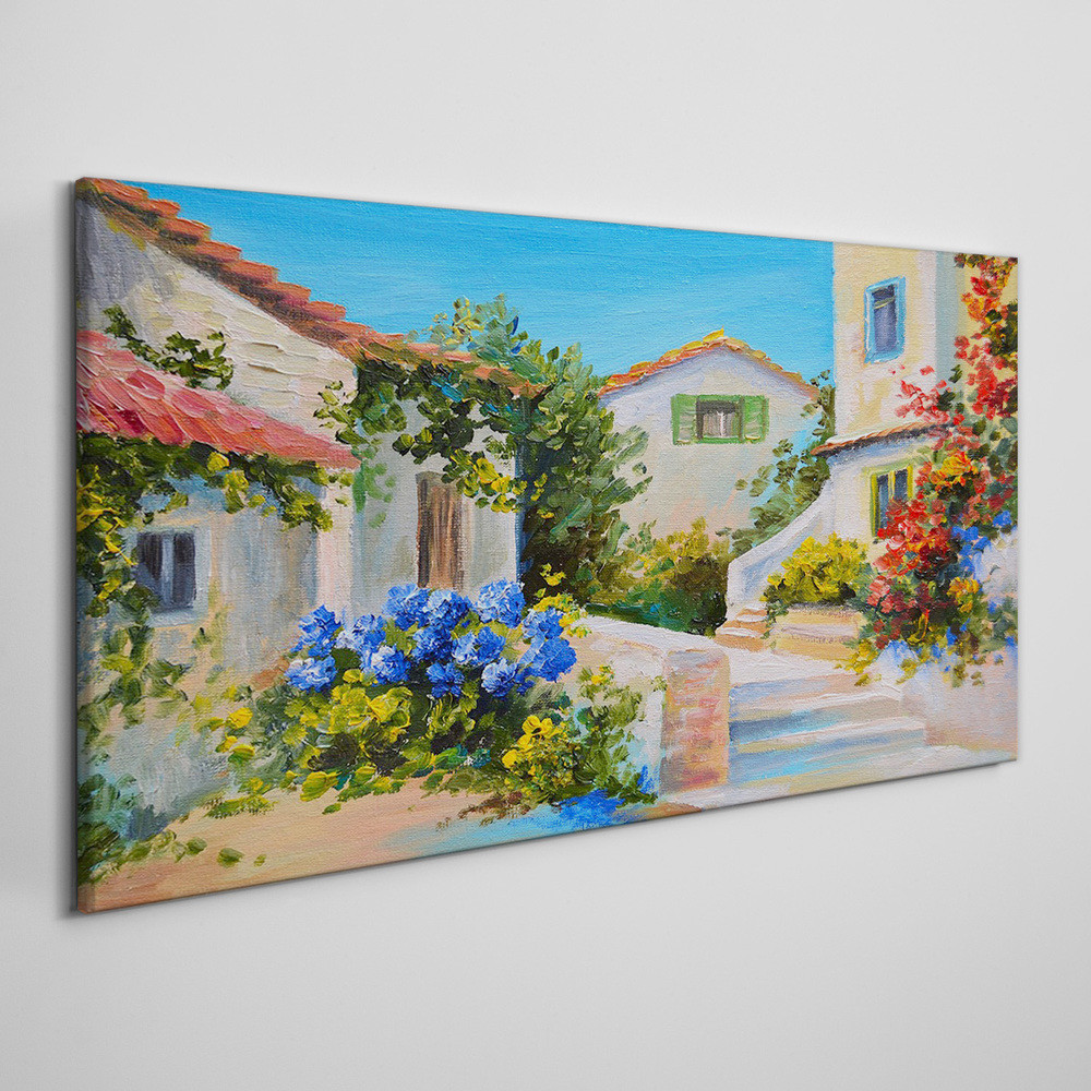 PL Coloray Obraz Canvas budynki kwiaty 100x50cm