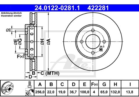 ATE 24.0122-0281.1 TARCZA HAMULC. VW UP 11- PRZÓD SEAT MII SKODA CITIGO 1S061530