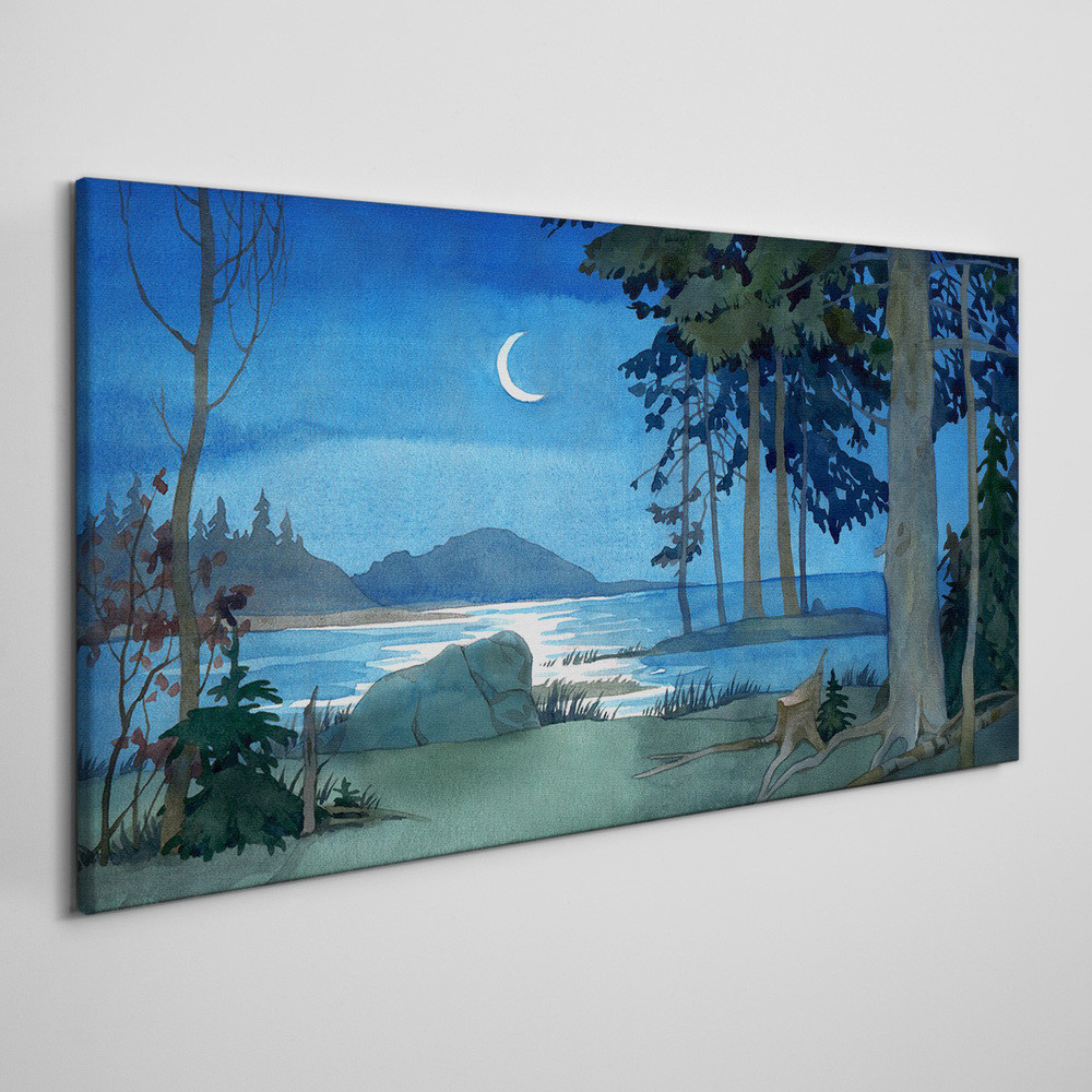 PL Coloray Obraz Canvas malarstwo las morze noc 120x60cm