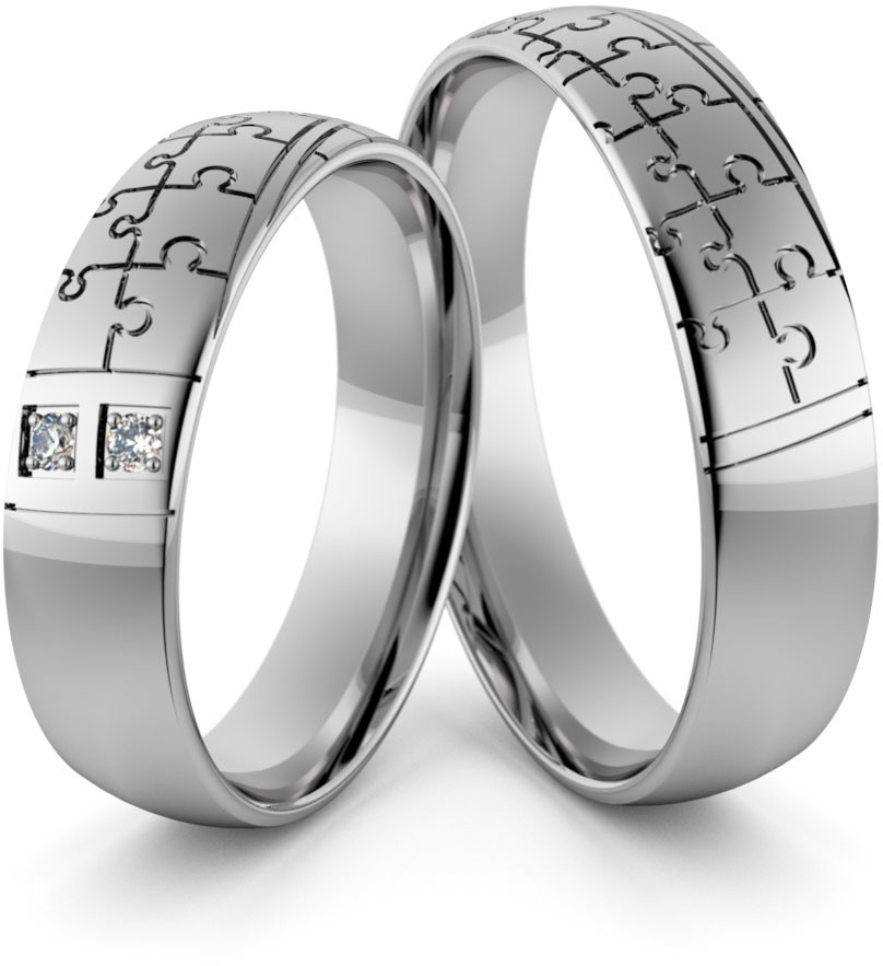 Eminence Obrączki ślubne palladowe 5 mm z puzzle i brylantami - Pd-47 Pd-47