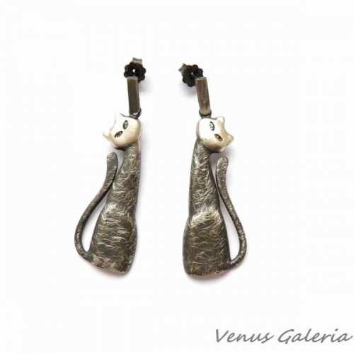 Kolczyki srebrne - Czarne koty 39