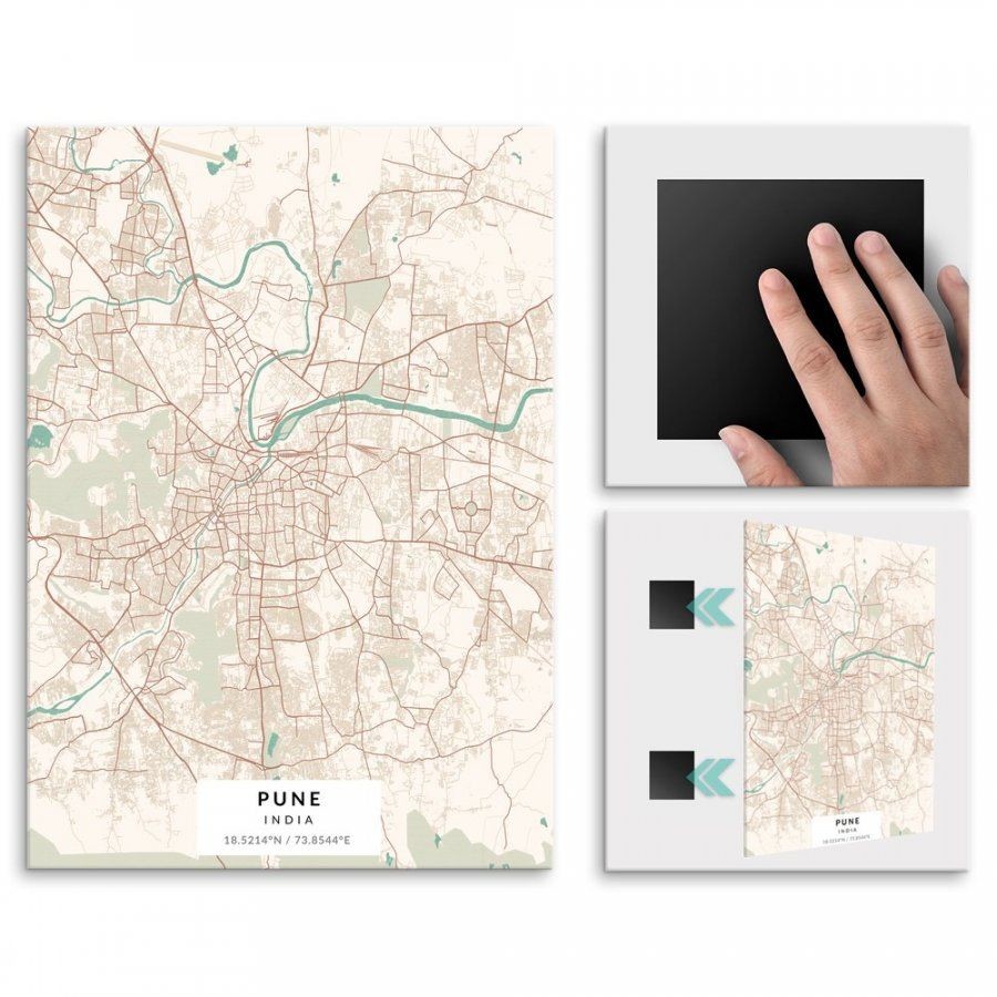 Pix4home Plakat metalowy Mapa Vintage Pune M POS-M-03605