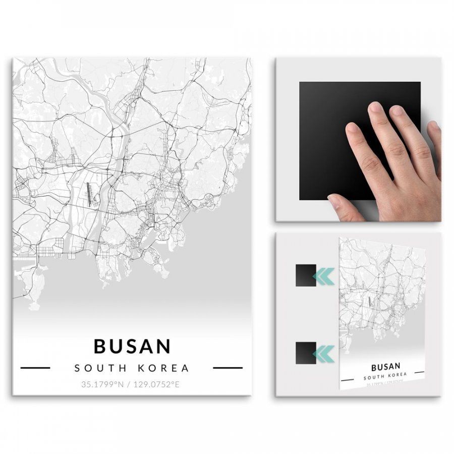 Pix4home Plakat metalowy Mapa B&W Pusan M POS-M-03384