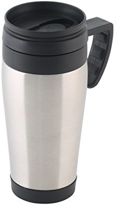 axentia 128009 kubek Coffee to go na podróż ze stali nierdzewnej  kubek do kawy Travel Mug uszczelniający 400 ML  kubków termicznych z uchwytem i zabezpieczony przed wyciekiem, 12 x 8 x 18.5 cm 128009