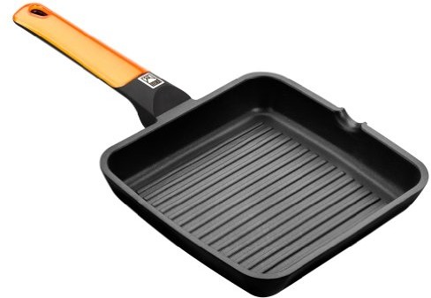BRA Pinti patelnia do grillowania z odlewu aluminiowego od wewnątrz rowkowane indukcja pomarańczowa rączka, 28 A281428