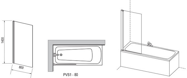 Ravak Pivot PVS1 Parawan nawannowy jednoczęściowy 80x140 cm profile czarne szkło przezroczyste 79840300Z1